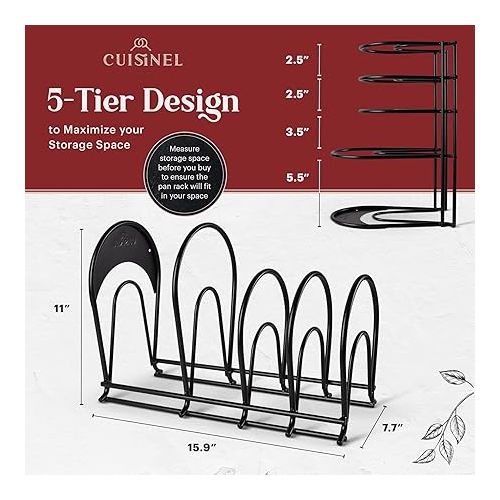  Cuisinel Heavy Duty Pan Organizer - Extra Large 5-Tier Rack - For Cast Iron Skillets, Dutch Oven, Griddles - Durable Steel Construction - Space Saving Kitchen Storage - No Assembly Required - Blue 15