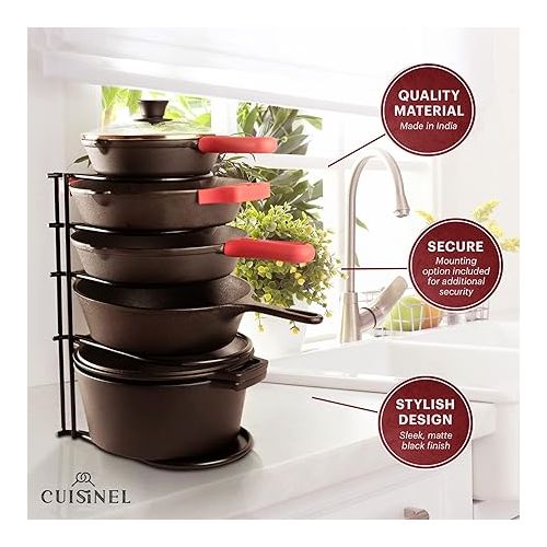  Cuisinel Heavy Duty Pan Organizer - Extra Large 5-Tier Rack - For Cast Iron Skillets, Dutch Oven, Griddles - Durable Steel Construction - Space Saving Kitchen Storage - No Assembly Required - Blue 15