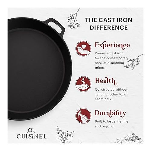  Cuisinel Cast Iron Skillet + Chainmail Scrubber Cleaner - 17