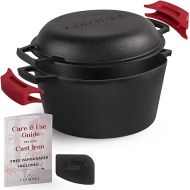 Cuisinel Cast Iron Dutch Oven - 5-Quart Deep Pot - Preseasoned 2-in-1 Multi-Cooker - Combo Lid Doubles as 10