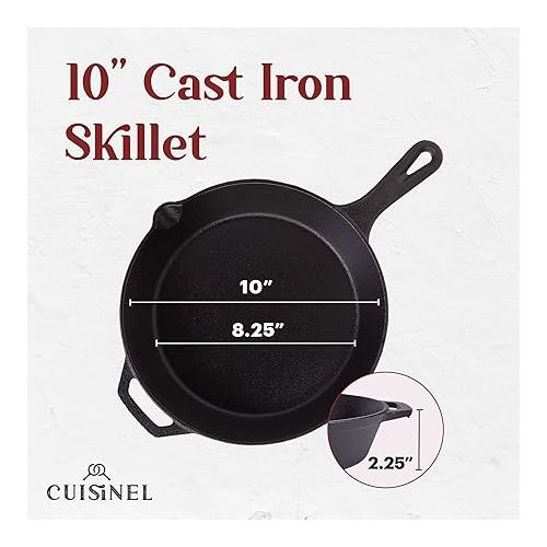  Cuisinel Cast Iron Skillet with Lid + Scraper - 10