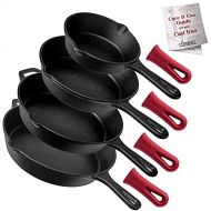 Cuisinel Pre-Seasoned Cast Iron Skillet 4-Piece Complete Chef Set (6-Inch 8-Inch 10-Inch 12-Inch) Oven Safe Cookware - 4 Heat-Resistant Holders - Indoor and Outdoor Use - Grill, Stovetop, I