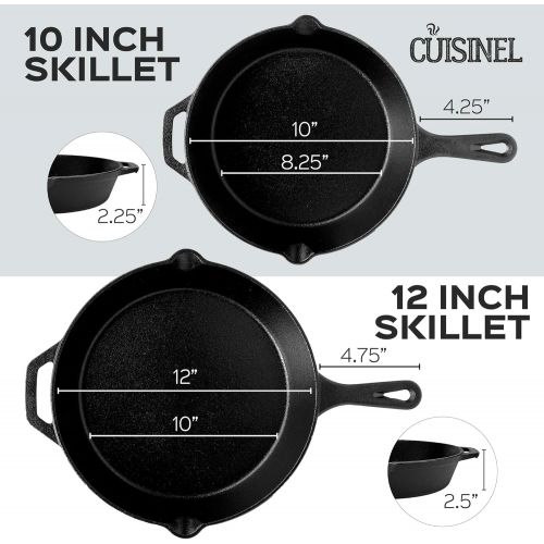  Cuisinel Pre-Seasoned Cast Iron Skillet 4-Piece Complete Chef Set (6-Inch 8-Inch 10-Inch 12-Inch) Oven Safe Cookware - 4 Heat-Resistant Holders - Indoor and Outdoor Use - Grill, Stovetop, I