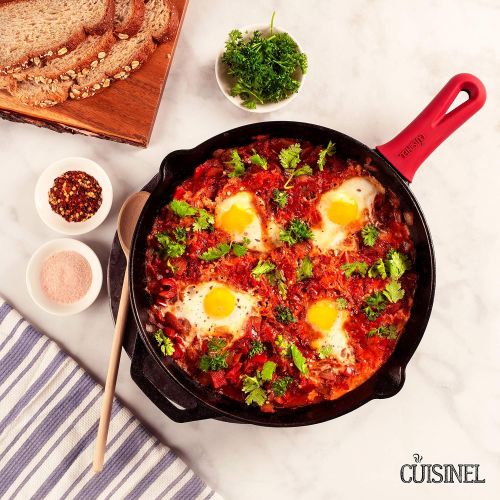  Cuisinel Pre-Seasoned Cast Iron Skillet (12-Inch) with Glass Lid and Handle Cover Oven Safe Cookware - Heat-Resistant Holder - Indoor and Outdoor Use - Grill, Stovetop, Induction Safe