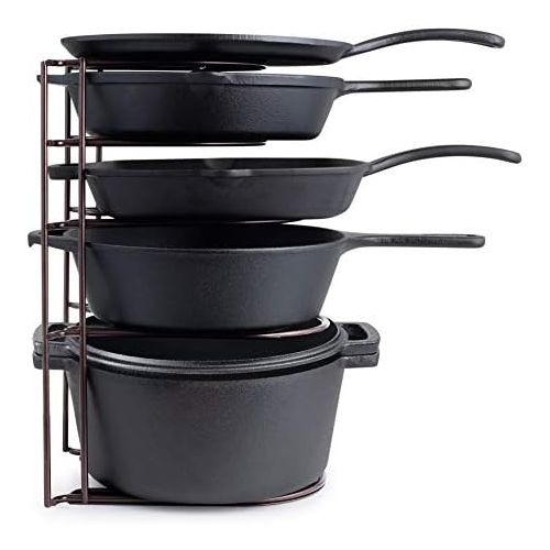 Cuisinel Heavy Duty Pan Organizer, Extra Large 5 Tier Rack - Holds Cast Iron Skillets, Dutch Oven, Griddles - Durable Steel Construction - Space Saving Kitchen Storage - No Assembly Require