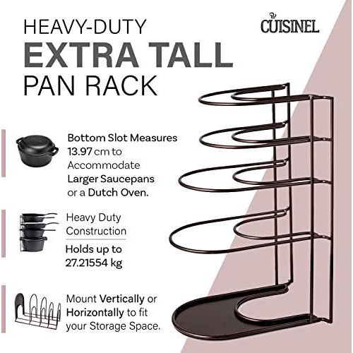  Cuisinel Heavy Duty Pan Organizer, Extra Large 5 Tier Rack - Holds Cast Iron Skillets, Dutch Oven, Griddles - Durable Steel Construction - Space Saving Kitchen Storage - No Assembly Require