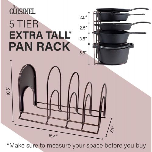  Cuisinel Heavy Duty Pan Organizer, Extra Large 5 Tier Rack - Holds Cast Iron Skillets, Dutch Oven, Griddles - Durable Steel Construction - Space Saving Kitchen Storage - No Assembly Require