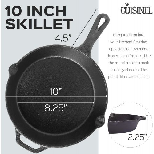  Cuisinel Cast Iron Skillet with Lid - 10-Inch Frying Pan + Glass Cover + Heat-Resistant Handle Holder - Pre-Seasoned Oven Safe Cookware - Indoor/Outdoor Use - Grill, Stovetop, Camping Firep