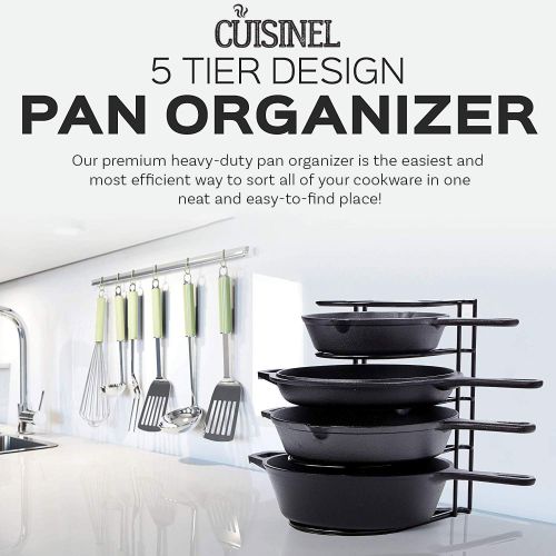  Cuisinel Heavy Duty Pan Organizer, 5 Tier Rack - Holds up to 50 LB - Holds Cast Iron Skillets, Griddles and Shallow Pots - Durable Steel Construction - Space Saving Kitchen Storage - No Ass