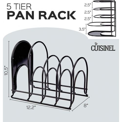  Cuisinel Heavy Duty Pan Organizer, 5 Tier Rack - Holds up to 50 LB - Holds Cast Iron Skillets, Griddles and Shallow Pots - Durable Steel Construction - Space Saving Kitchen Storage - No Ass