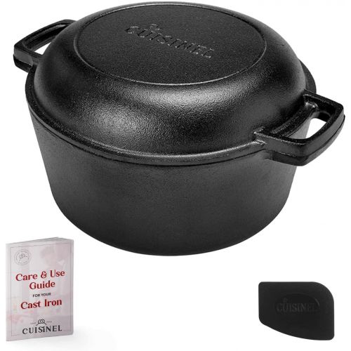  Cuisinel Cast Iron Double Dutch Oven - Pre-Seasoned 5-Quart Set ? 2-in-1 Multi-Cooker: 5-Qt Deep Pot + 10 Skillet - Frying Pan Converts to Lid of Combo Dutch Oven ? Grill, Stove Top, BBQ an