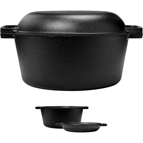  Cuisinel Cast Iron Double Dutch Oven - Pre-Seasoned 5-Quart Set ? 2-in-1 Multi-Cooker: 5-Qt Deep Pot + 10 Skillet - Frying Pan Converts to Lid of Combo Dutch Oven ? Grill, Stove Top, BBQ an