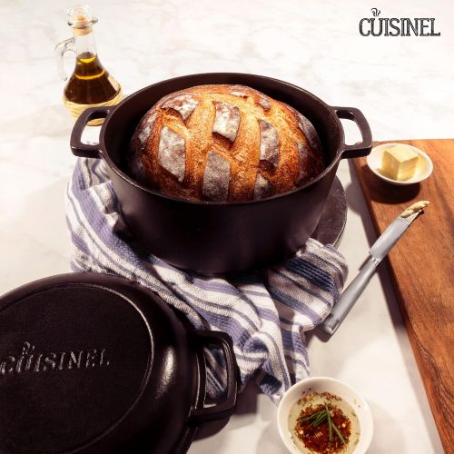  Cuisinel Cast Iron Double Dutch Oven - Pre-Seasoned 5-Quart Set ? 2-in-1 Multi-Cooker: 5-Qt Deep Pot + 10 Skillet - Frying Pan Converts to Lid of Combo Dutch Oven ? Grill, Stove Top, BBQ an