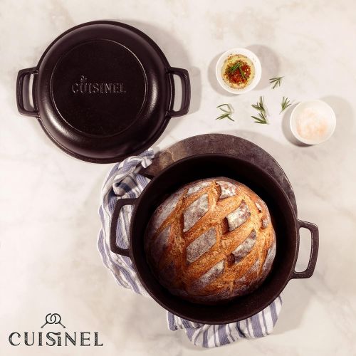  Cuisinel Cast Iron Double Dutch Oven - Pre-Seasoned 5-Quart Set ? 2-in-1 Multi-Cooker: 5-Qt Deep Pot + 10 Skillet - Frying Pan Converts to Lid of Combo Dutch Oven ? Grill, Stove Top, BBQ an