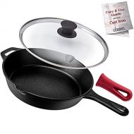 Pre-Seasoned Cast Iron Skillet (10-Inch) with Glass Lid and Handle Cover Oven Safe Cookware - Heat-Resistant Holder - Indoor and Outdoor Use - Grill, Stovetop, Induction Safe: Kitc