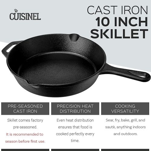  Pre-Seasoned Cast Iron Skillet (10-Inch) with Glass Lid and Handle Cover Oven Safe Cookware - Heat-Resistant Holder - Indoor and Outdoor Use - Grill, Stovetop, Induction Safe: Kitc