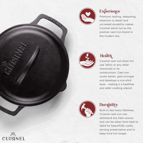  Cuisinel Cast Iron Skillet with Cast Iron Lid - 8-Inch Dual Handle Frying Pan + Pan Scraper + Silicone Handle Holder Covers - Pre-Seasoned Oven Safe Cookware - Indoor/Outdoor, Grill, Stovet