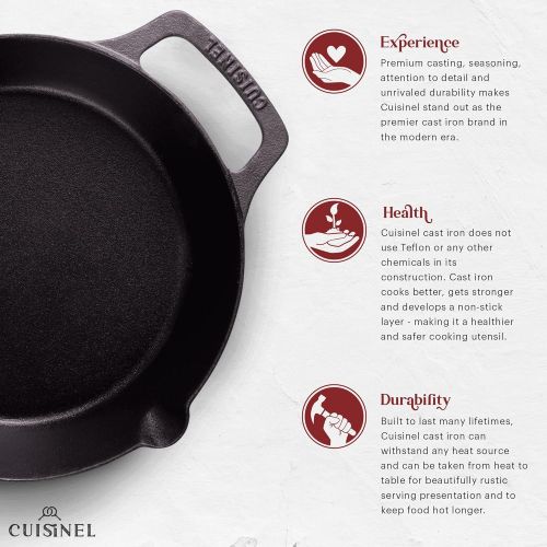  Cuisinel Cast Iron Skillet with Glass Lid - 8-Inch Dual Handle Frying Pan + Pan Scraper + Silicone Handle Holder Covers - Pre-Seasoned Oven, Grill, Stovetop, Fire, Induction Safe Cookware -