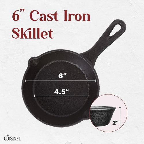  Cuisinel Cast Iron Skillet - 6-inch Frying Pan with Drip-Spouts - Preseasoned Oven Safe Cookware - Indoor/Outdoor Use for Camping - Grill, Stovetop, Broiler, BBQ, Fire Pit, Gas, Smoker and