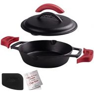 Cuisinel Cast Iron Skillet with Cast Iron Lid - 8-Inch Dual Handle Frying Pan + Pan Scraper + Silicone Handle Holder Covers - Pre-Seasoned Oven Safe Cookware - Indoor/Outdoor, Grill, Stovet