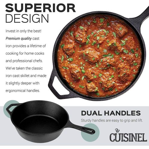  Cuisinel Cast Iron Skillet - 10-Inch X 3-Inch-Deep Frying Pan / 3-Quart Pot with Assist Handle - Pre-Seasoned Oven Safe Cookware - Indoor/Outdoor Use - Grill, Stovetop, BBQ, Firepi