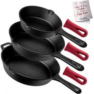 [아마존베스트]Cuisinel Pre-Seasoned Cast Iron Skillet 3-Piece Chef Set (6-Inch 8-Inch and 10-Inch) Oven Safe Cookware - 3 Heat-Resistant Holders - Indoor and Outdoor Use - Grill, Stovetop, Induction Safe