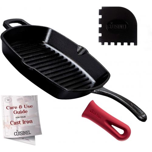  [아마존베스트]Cuisinel Cast Iron Square Grill Pan - 10.5 Inch Pre-Seasoned Skillet with Handle Cover and Pan Scraper - Grill, Stovetop, Induction Safe - Indoor and Outdoor Use - for Grilling, Frying, Sau