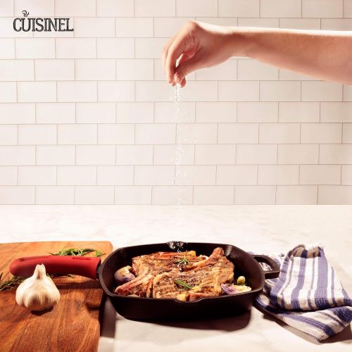  [아마존베스트]Cuisinel Cast Iron Square Grill Pan - 10.5 Inch Pre-Seasoned Skillet with Handle Cover and Pan Scraper - Grill, Stovetop, Induction Safe - Indoor and Outdoor Use - for Grilling, Frying, Sau