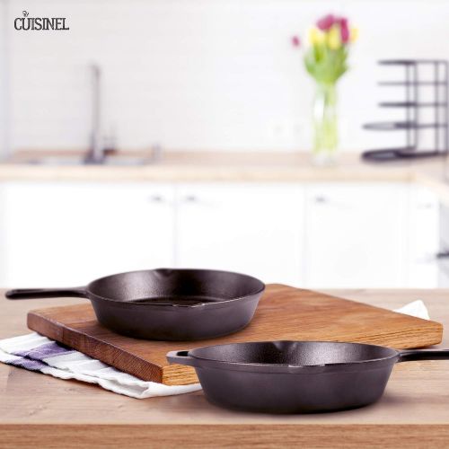  [아마존베스트]Cuisinel Pre-Seasoned Cast Iron Skillet 2-Piece Set (8-Inch and 10-Inch) Oven Safe Cookware - 2 Heat-Resistant Holders - Indoor and Outdoor Use - Grill, Stovetop, Induction Safe