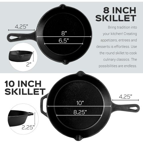  [아마존베스트]Cuisinel Pre-Seasoned Cast Iron Skillet 2-Piece Set (8-Inch and 10-Inch) Oven Safe Cookware - 2 Heat-Resistant Holders - Indoor and Outdoor Use - Grill, Stovetop, Induction Safe