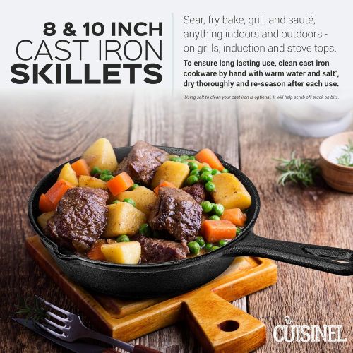  [아마존베스트]Cuisinel Pre-Seasoned Cast Iron Skillet 2-Piece Set (8-Inch and 10-Inch) Oven Safe Cookware - 2 Heat-Resistant Holders - Indoor and Outdoor Use - Grill, Stovetop, Induction Safe