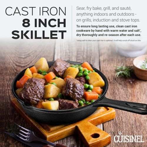  [아마존베스트]Cuisinel Pre Seasoned Cast Iron Skillet (8-Inch) with Handle Cover - Oven Safe Cookware - Indoor and Outdoor Use - Grill, Stovetop, Induction Safe