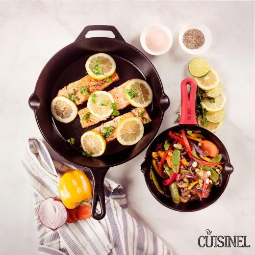  [아마존베스트]Cuisinel Pre-Seasoned Cast Iron Skillet Set (8-Inch and 12-Inch) Oven Safe Cookware - Heat-Resistant Holders - Indoor and Outdoor Use - Grill, Stovetop, Induction Safe