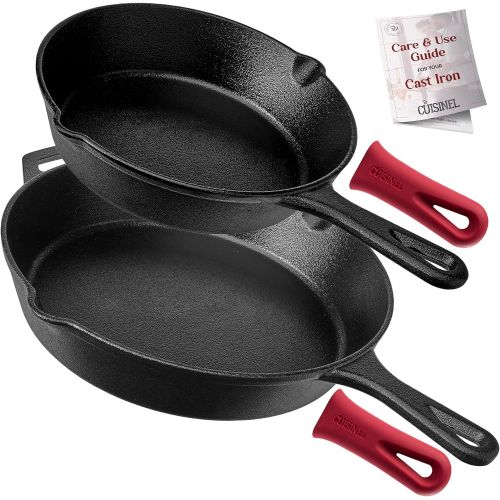  [아마존베스트]Cuisinel Pre-Seasoned Cast Iron Skillet Set (8-Inch and 12-Inch) Oven Safe Cookware - Heat-Resistant Holders - Indoor and Outdoor Use - Grill, Stovetop, Induction Safe