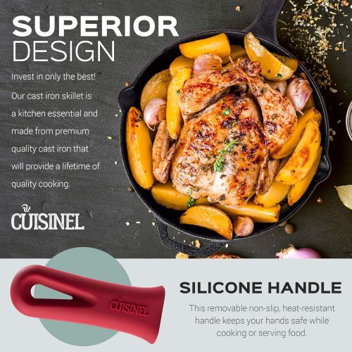  [아마존베스트]Cuisinel Pre-Seasoned Cast Iron Skillet Set (8-Inch and 12-Inch) Oven Safe Cookware - Heat-Resistant Holders - Indoor and Outdoor Use - Grill, Stovetop, Induction Safe