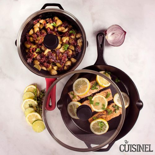  [아마존베스트]Cuisinel Pre-Seasoned Cast Iron Skillet 2-Piece Set (10-Inch and 12-Inch) with Glass Lids Oven Safe Cookware - 2 Heat-Resistant Holders - Indoor and Outdoor Use - Grill, Stovetop, Induction