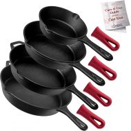 [아마존베스트]Cuisinel Pre-Seasoned Cast Iron Skillet 4-Piece Chef Set (6-Inch 8-Inch 10-Inch 12-Inch) Oven Safe Cookware - 4 Heat-Resistant Holders - Indoor and Outdoor Use - Grill, Stovetop, Induction