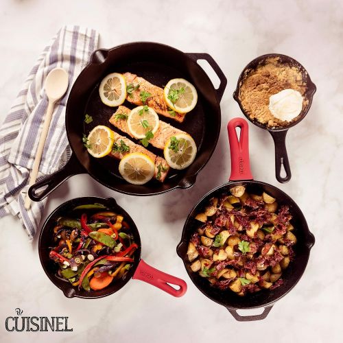  [아마존베스트]Cuisinel Pre-Seasoned Cast Iron Skillet 4-Piece Chef Set (6-Inch 8-Inch 10-Inch 12-Inch) Oven Safe Cookware - 4 Heat-Resistant Holders - Indoor and Outdoor Use - Grill, Stovetop, Induction