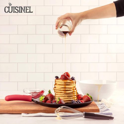  [아마존베스트]Cuisinel Cast Iron Round Griddle- 10.5” Crepe Pan - Pre-Seasoned Skillet with Silicone Handle Grip- Grill, Oven, Stove Top and Induction Safe