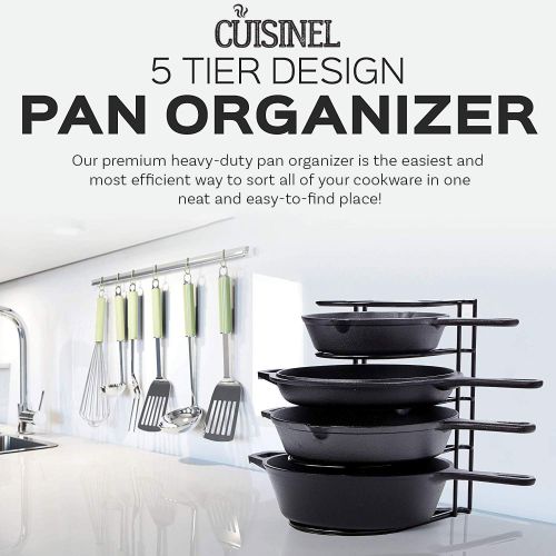  Cuisinel Heavy Duty Pan Organizer, 5 Tier Rack Holds up to 50 LB For Cast Iron Skillets, Griddles and Shallow Pots Durable Steel Construction Space Saving Kitchen Cabinet Storage