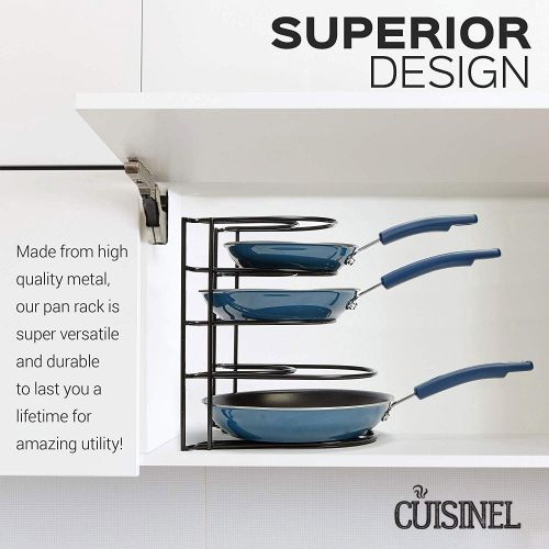  Cuisinel Heavy Duty Pan Organizer, 5 Tier Rack Holds up to 50 LB For Cast Iron Skillets, Griddles and Shallow Pots Durable Steel Construction Space Saving Kitchen Cabinet Storage