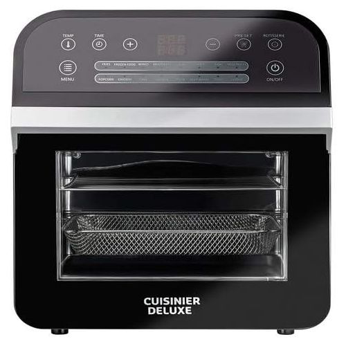  Cuisinier Deluxe 12 Liter Air-Fryer Heissluft-Friteuse 1600W Fritoese Frittoese Heissluftfritteuse, Schwarz