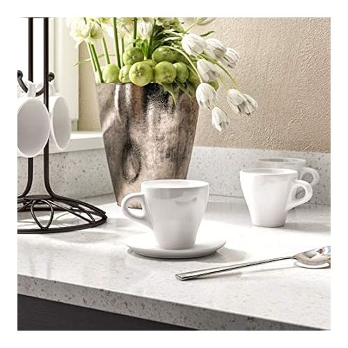  CUISINOX White Porcelain Espresso Cups and Saucers Set, 2 oz., Set of 6