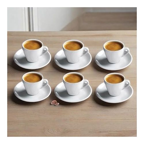  CUISINOX White Porcelain Espresso Cups and Saucers Set, 2 oz., Set of 6