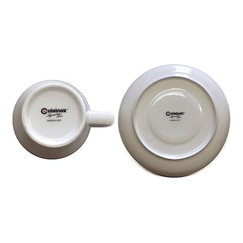  CUISINOX White Porcelain Espresso Cups and Saucers Set, 2 oz., Set of 6