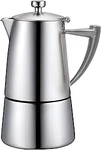 CUISINOX Roma Satin Stainless Steel Moka Pot Stovetop Espresso Maker, 4-Cup (6 oz)