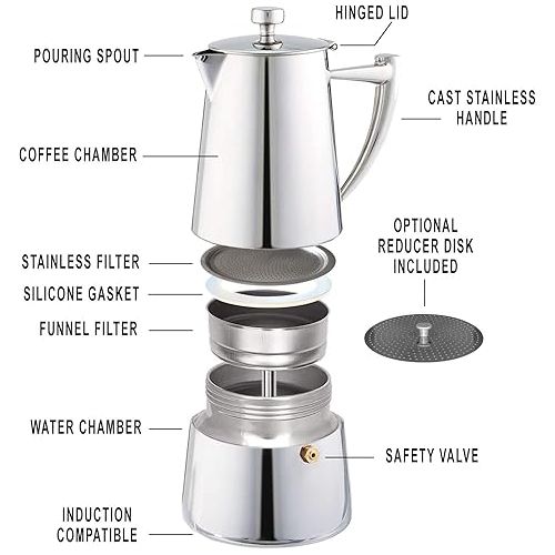  Cuisinox Roma 6-cup Stainless Steel Stovetop Moka Espresso Maker