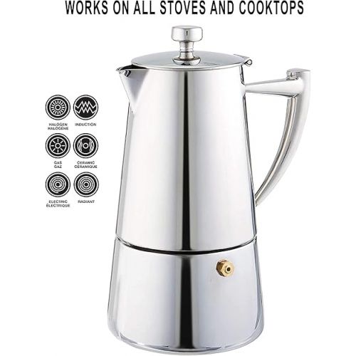  Cuisinox Roma 6-cup Stainless Steel Stovetop Moka Espresso Maker