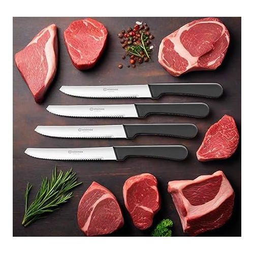  CUISINOX Steak Knife Set of 4 Black Polypropylene Handle, with Rounded Tip