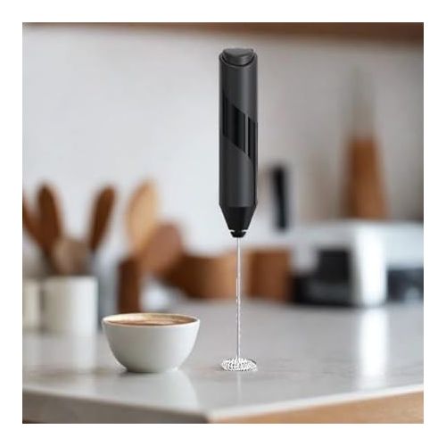  Cuisinox Electric Milk Frother Handheld Stainless Steel Battery Powered Foam Maker, Whisk Drink Mixer Blender For Coffee, Frappe, Latte, Macchiato, Matcha, Hot Chocolate, Cappuccino, Beater (Black)